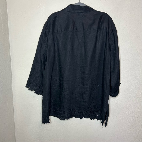 Jones New York Black Linen Button Down Shirt with Eyelet Detail Size 3X - Picture 2 of 6
